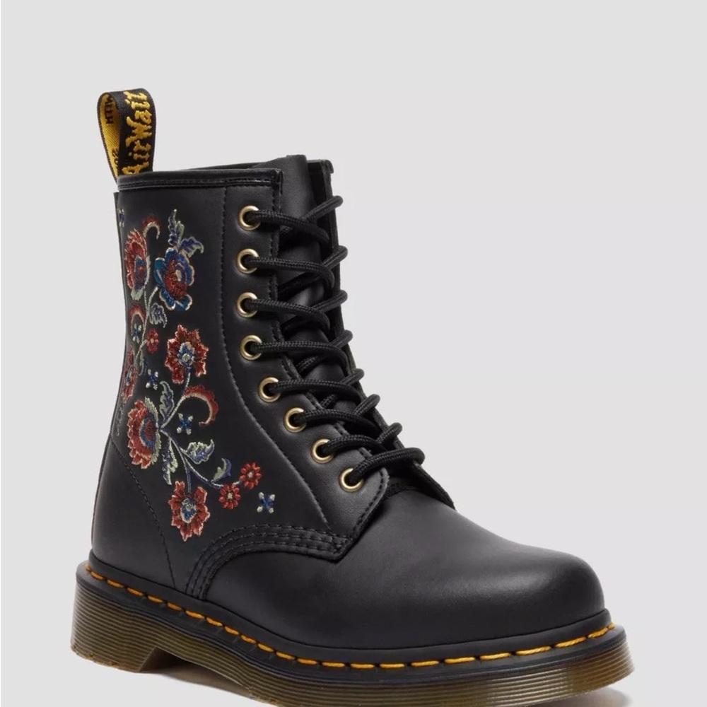 Dr. Martens Black Boots with Floral Embroidery